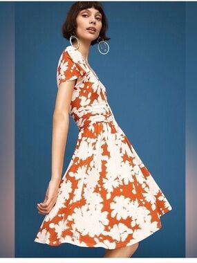 Maeve Red and White Floral Fit-and-Flare Dress